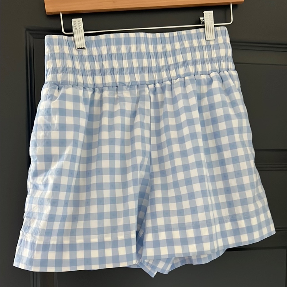 Hill House High Waist Blue and White Gingham Shorts